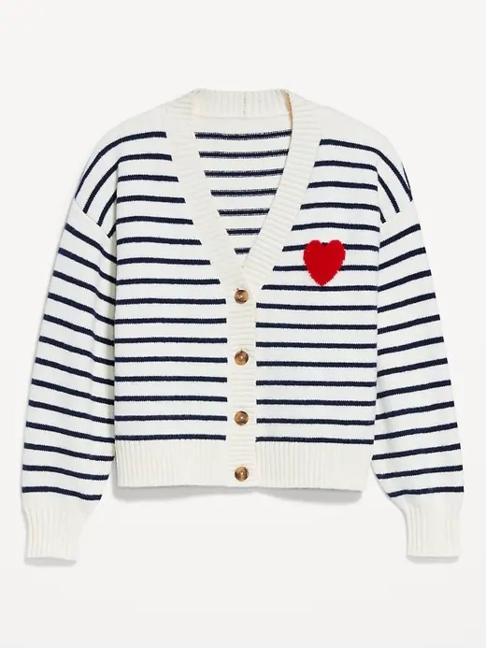 Old Navy Striped Heart Cardigan Sweater Cream Navy Size XL